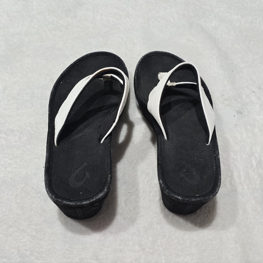 Women's OluKai Wedges Sandals Black & White Flip Flop Shoes Size 6 Kulapa Kai - Picture 4 of 6